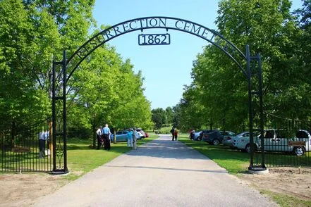 The arched gate of Resurrection Cemetery, dated 1862