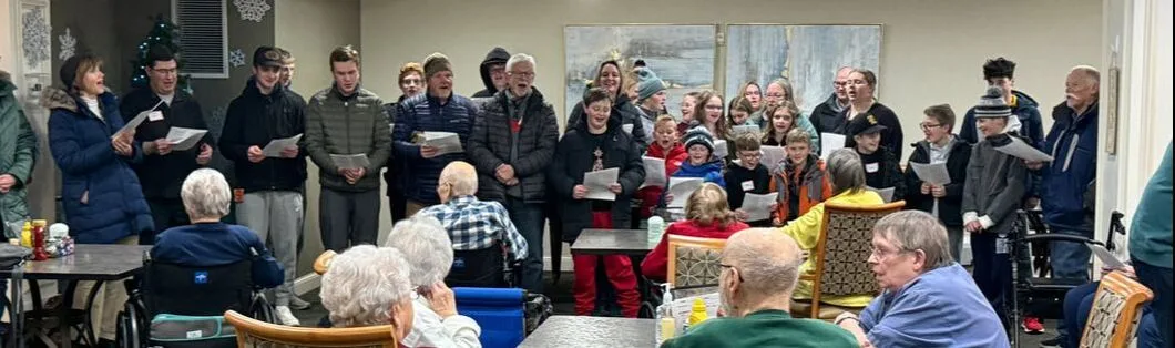 Members gathered in the fellowship hall